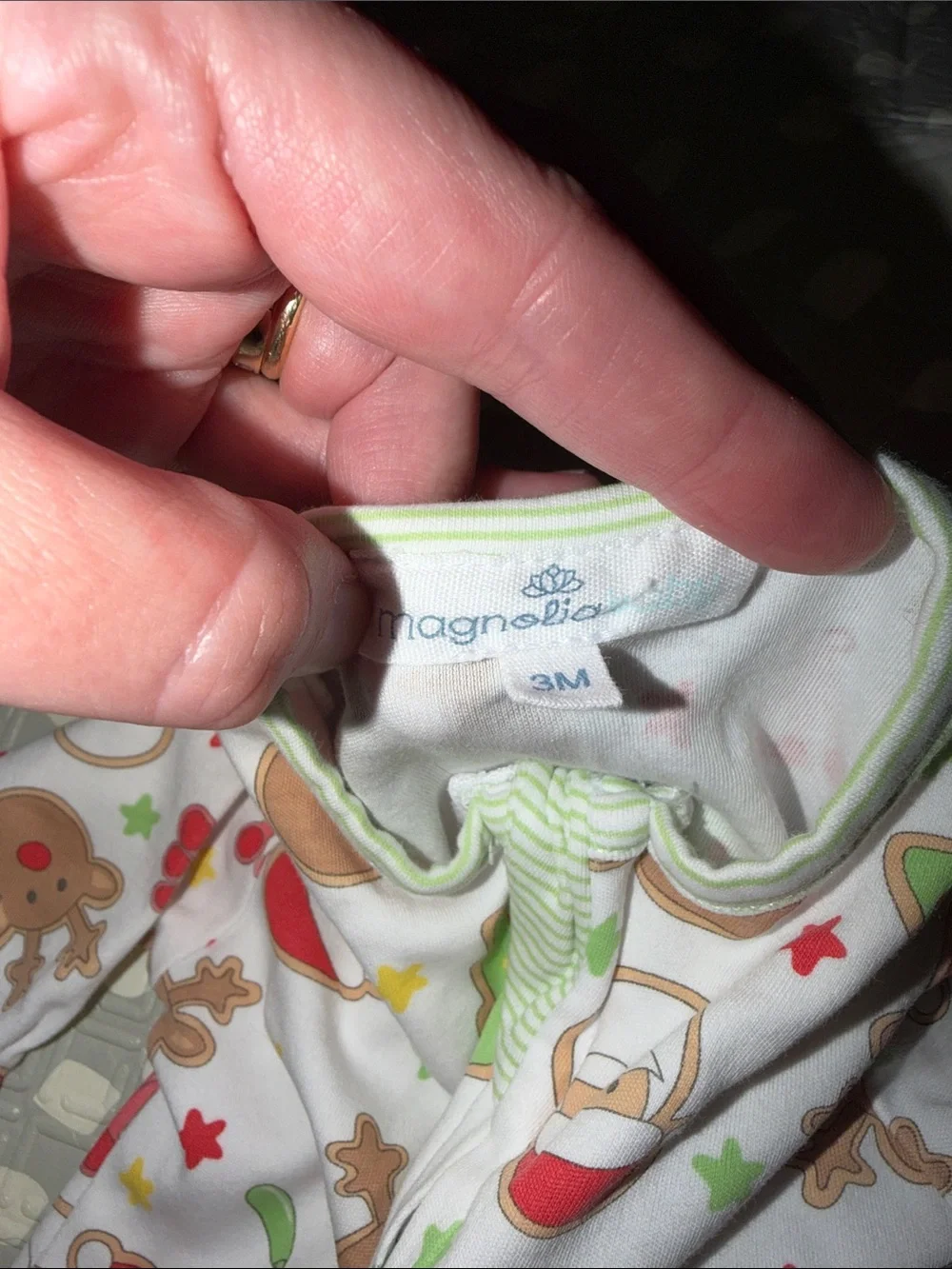 Magnolia Baby Christmas Print Footed One-Piece - White with Green & Red